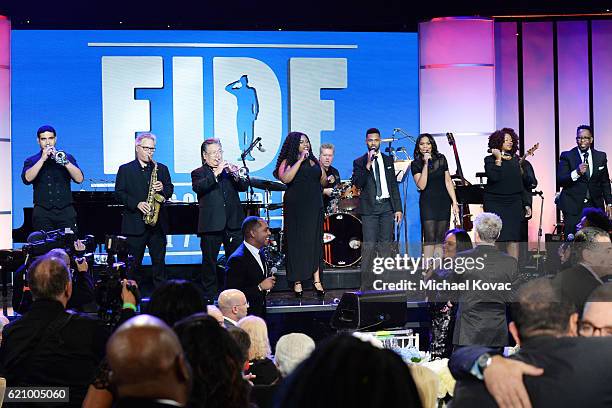 Jason McGee and the Choir perform onstage during the Friends Of The Israel Defense Forces Western Region Gala at The Beverly Hilton Hotel on November...