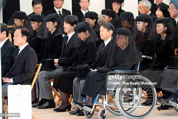 Princess Yuriko of Mikasa, chief mourner, Crown Prince Naruhito, Crown Princess Masako, Prince Akishino, Princess Kiko of Akishino, Princess Mako of...