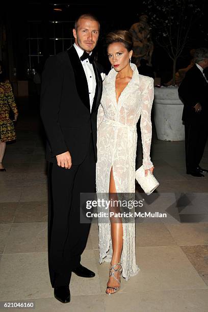 David Beckham and Victoria Beckham attend THE COSTUME INSTITUTE GALA: "SUPERHEROES" with honorary chair GIORGIO ARMANI at The Metropolitan Museum of...