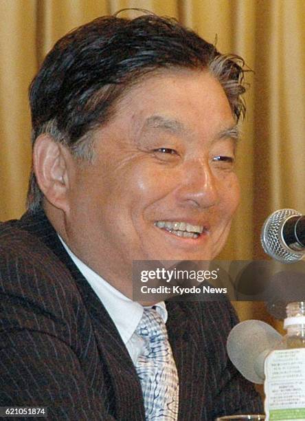 Japan - Nagoya Mayor Takashi Kawamura smiles at a press conference on the night of April 21 after an election victory securing his third four-year...