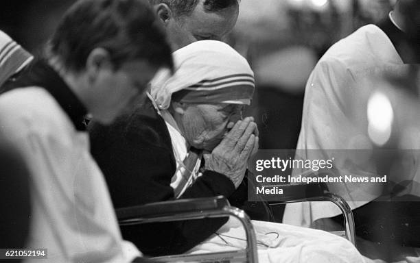 Mother Teresa of Calcutta prays during a special afternoon of prayer at Sligo Cathedral, where she also recieved the Freedom of the City, .