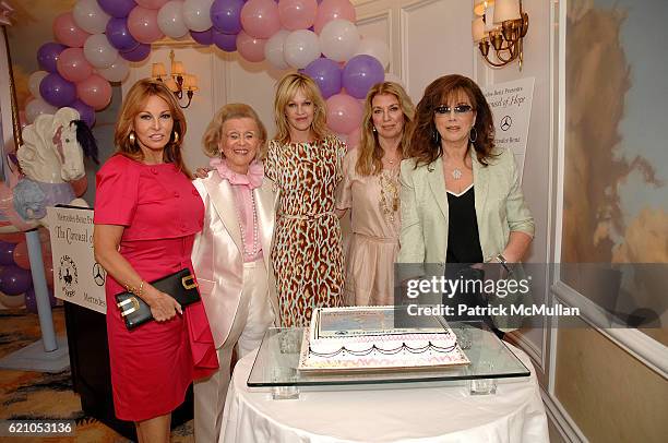 Raquel Welch, Barbara Davis, Melanie Griffith, Joanna Poitier and Jackie Collins attend The Kickoff Luncheon for the Carousel of Hope at Beverly...