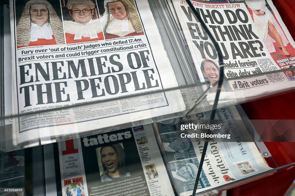 British National Newspapers As Pro-Brexit Press Rages at Enemies of the People on Court