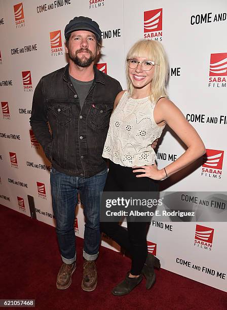 Actor Zachary Knighton and Betsy Phillips attend the premiere of Saban Films' "Come And Find Me" at Pacific Theatre at The Grove on November 3, 2016...