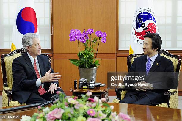 South Korea - U.S. Deputy Secretary of State William Burns holds talks with South Korean Foreign Minister Yun Byung Se at the ministry in Seoul on...