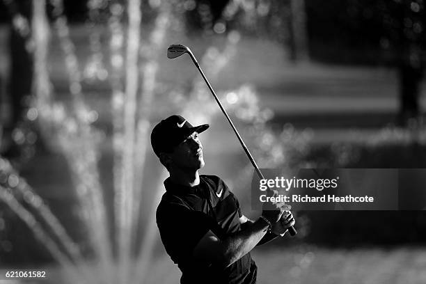 Thorbjorn Olesen of Denmark hits his second shot on the 18th hole during the second round of the Turkish Airlines Open at the Regnum Carya Golf & Spa...