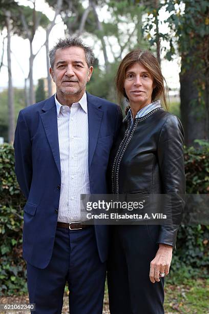Producer Pietro Valsecchi and wife Camilla Nesbitt attend a photocall for 'Solo' tv serie at Villa Borghese on November 4, 2016 in Rome, Italy.