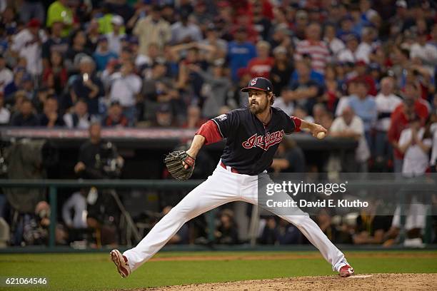 World Series: Cleveland Indians Andrew Miller in action, pitching vs Chicago Cubs at Progressive Field. Game 7. Cleveland, OH 11/2/2016 CREDIT: David...