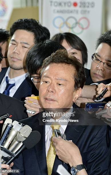 Japan - Tokyo Gov. Naoki Inose answers reporters' questions at the Tokyo metropolitan government offices in Tokyo on April 30, 2013. Inose apologized...