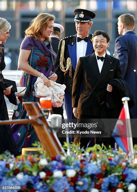 Netherlands - Japanese Crown Prince Naruhito heads to a music hall after taking part in a celebration parade on the water for the coronation of the...