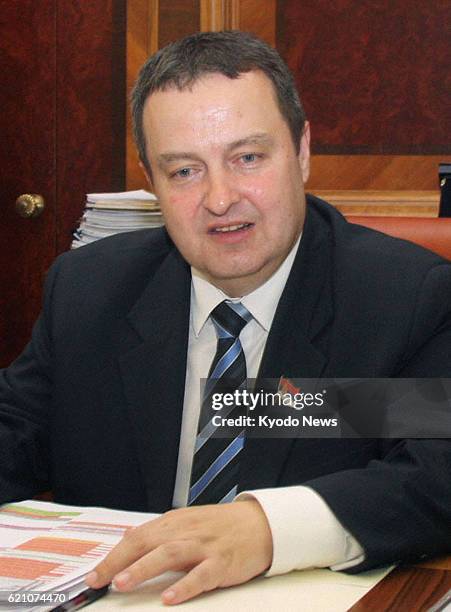 Serbia - Serbian Prime Minister Ivica Dacic speaks during an interview with Kyodo News on April 30, 2013.