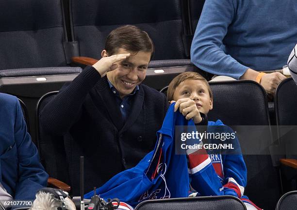 Gennady Golovkin and Alina Golovkina attend Edmonton Oilers Vs. New York Rangers at Madison Square Garden on November 3, 2016 in New York City.