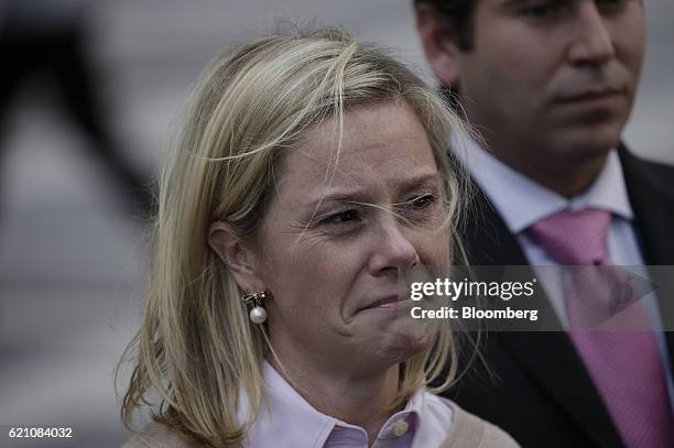 Bridget Anne Kelly, former deputy chief of staff for New Jersey Governor Chris Christie, reacts while exiting federal court in Newark, New Jersey,...