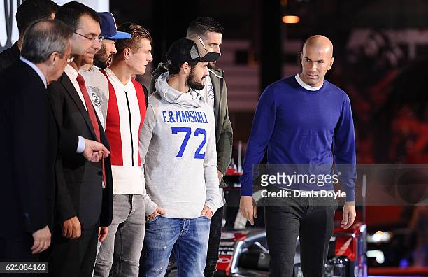 Manager Zinedine Zidane of Real Madrid looks on during a promotional event by the German carmaker Audi at Carlos Sainz Center on November 4, 2016 in...