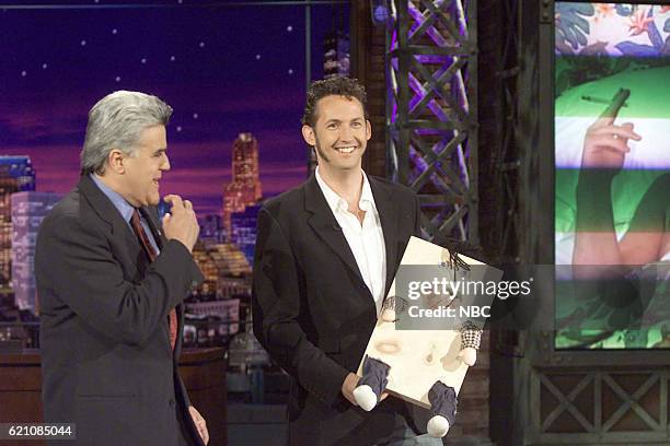 Episode 2478 -- Pictured: Comedian Harland Williams and host Jay Leno during the monologue on April 29, 2003 --