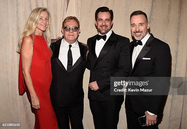 Ester Velo Van Hulst, Elton John, International Communications Director for Bulgari Stephane Gerschel and David Furnish attend 15th Annual Elton John...