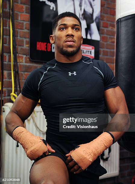 Heavyweight boxer Anthony Joshua training at Little Bassetts Farm gym, in Little Warley, Brentwood, UK.