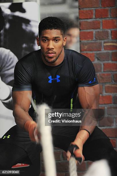 Heavyweight boxer Anthony Joshua training at Little Bassetts Farm gym, in Little Warley, Brentwood, UK.