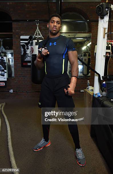 Heavyweight boxer Anthony Joshua training at Little Bassetts Farm gym, in Little Warley, Brentwood, UK.
