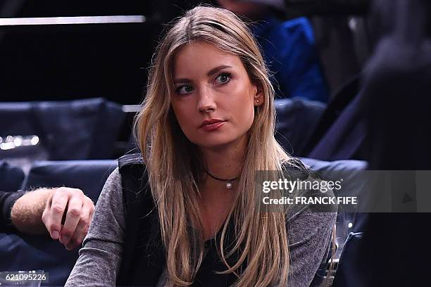 Czech model and wife of Czech Republic's Tomas Berdych Ester Satorova attends his quarter-final tennis match against Britain's Andy Murray at the ATP...