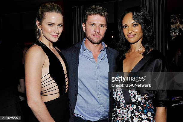 Guide Cover Party for USA Network's SHOOTER -- Pictured: Shantel VanSanten, Ryan Phillippe, Cynthia Addai-Robbinson --