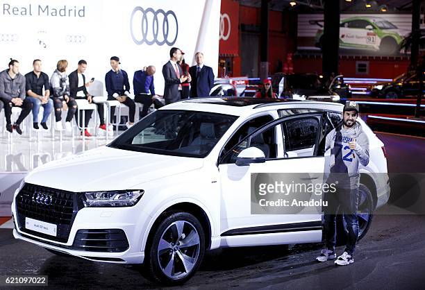 Isco Alarcon of Real Madrid receives a new Audi car during a promotion event in Madrid on November 4, 2016. Audi gave the Real Madrid players their...