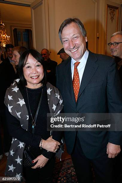 Curator of Tintin Exhibition in Paris and daughter of Chang, Fifi Tchong-Jen and Belgium Ambassador to France, Vincent Mertens de Wilmars attend...