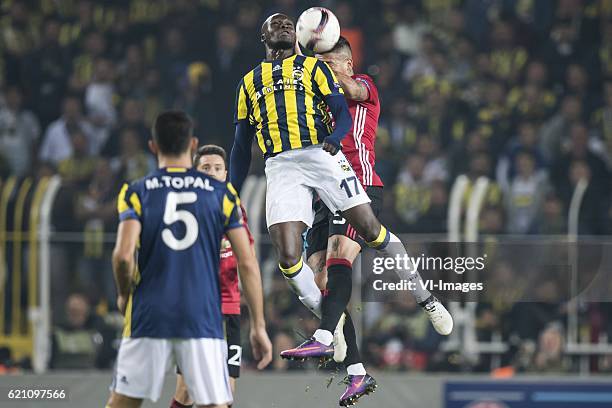 Moussa Sow of Fenerbahce, Marcos Rojo of Manchester United FCuring the UEFA Europa Leaguegroup A match between Fenerbahce and Manchester United on...