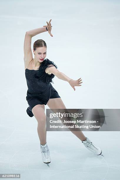 Anna Pogorilaya of Russia competes during Ladies Short Program on day one of the Rostelecom Cup ISU Grand Prix of Figure Skating at Megasport Ice...