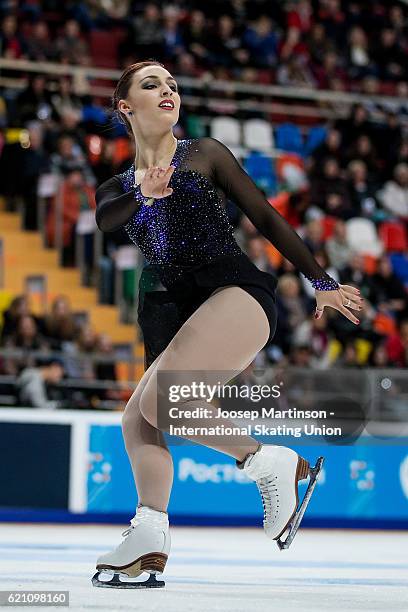 Courtney Hicks of the United States competes during Ladies Short Program on day one of the Rostelecom Cup ISU Grand Prix of Figure Skating at...