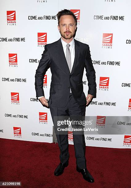 Actor Aaron Paul attends the premiere of "Come and Find Me" at Pacific Theatre at The Grove on November 3, 2016 in Los Angeles, California.