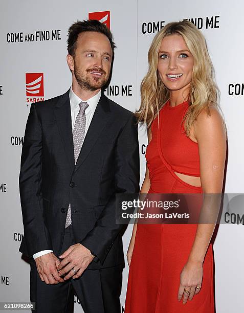 Actor Aaron Paul and actress Annabelle Wallis attend the premiere of "Come and Find Me" at Pacific Theatre at The Grove on November 3, 2016 in Los...