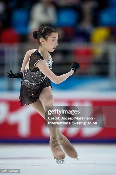 Elizabet Tursynbaeva of Kazakhstan competes during Ladies Short Program on day one of the Rostelecom Cup ISU Grand Prix of Figure Skating at...