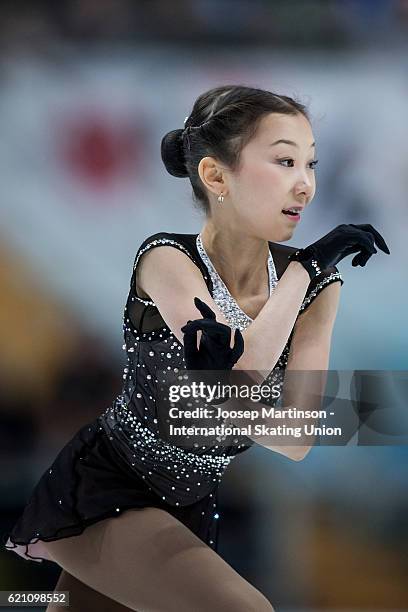 Elizabet Tursynbaeva of Kazakhstan competes during Ladies Short Program on day one of the Rostelecom Cup ISU Grand Prix of Figure Skating at...