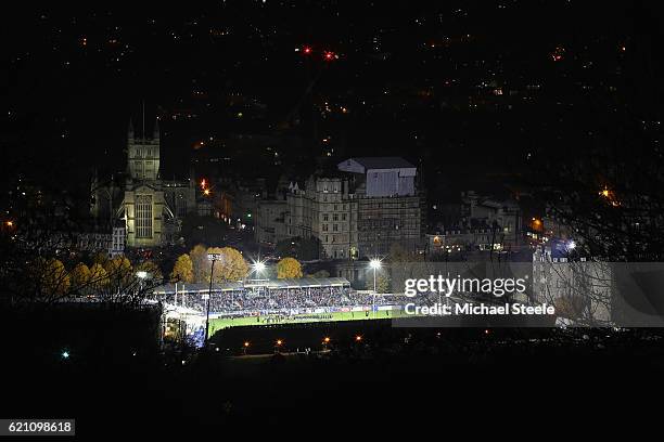 Generai view of the Anglo-Welsh Cup match between Bath and Leicester Tigers at the Recreation Ground on November 4, 2016 in Bath, England.