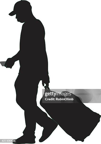 man pulling suitcase - pulling suitcase stock illustrations