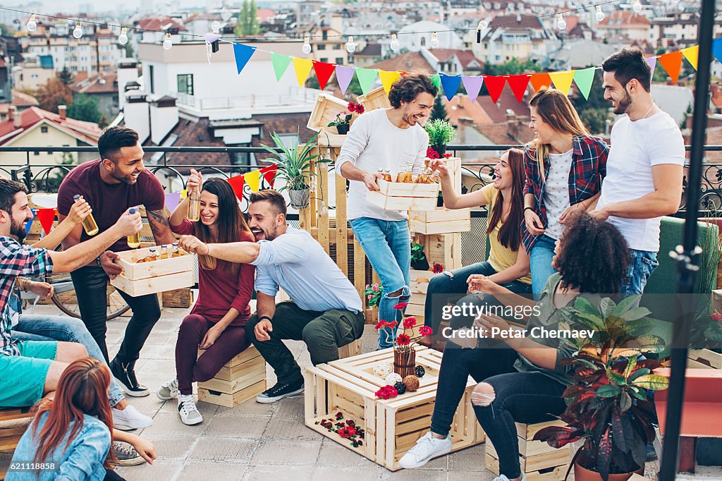 Drinking beer on the rooftop