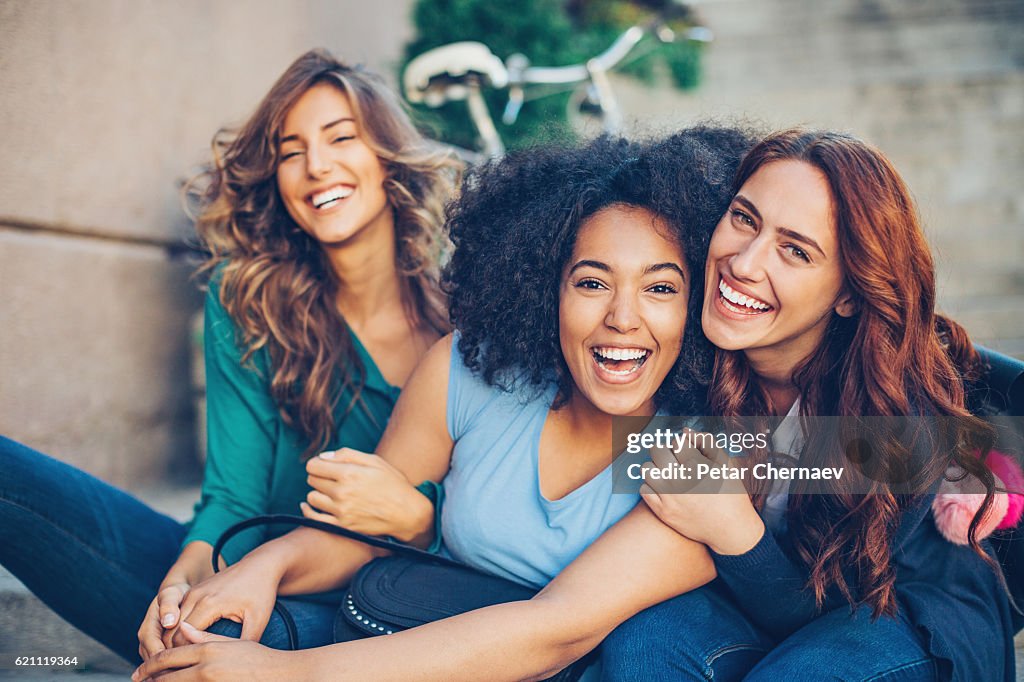 Multi-ethnic group of girls laughing