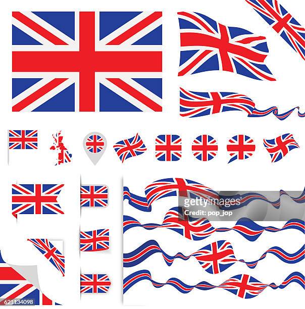 united kingdom flagge set - vereinigtes königreich stock-grafiken, -clipart, -cartoons und -symbole