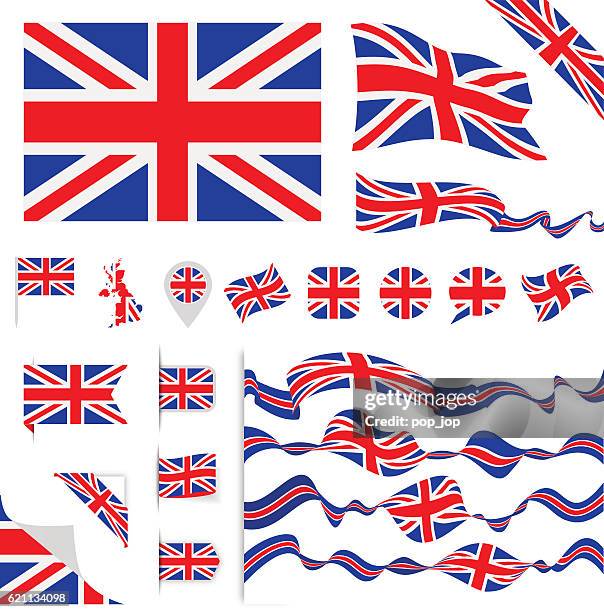 united kingdom flag set - union jack ribbon stock illustrations