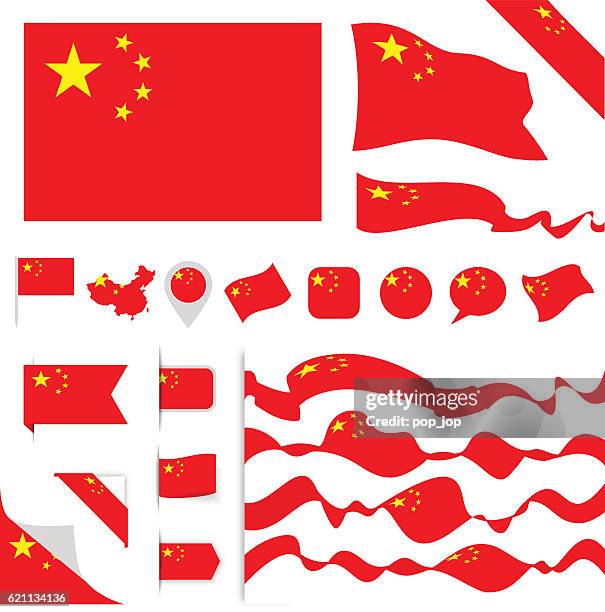 ilustraciones, imágenes clip art, dibujos animados e iconos de stock de conjunto de banderas de china - bandera china