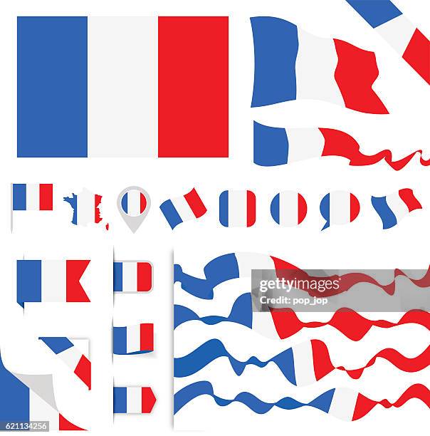 frankreich-flagge set - französische flagge stock-grafiken, -clipart, -cartoons und -symbole