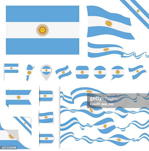 ilustraciones, imágenes clip art, dibujos animados e iconos de stock de conjunto de banderas de argentina - bandera argentina