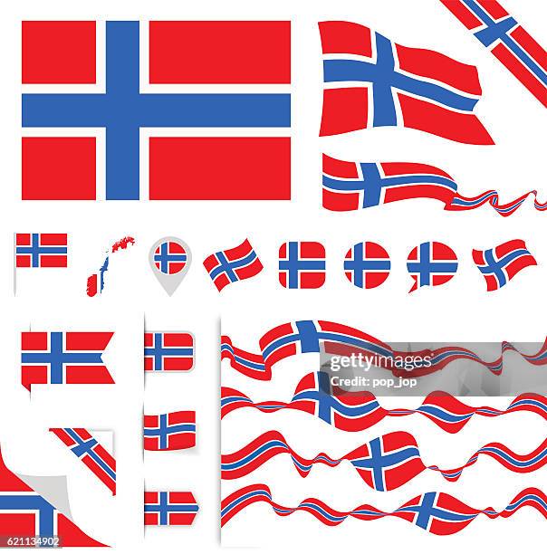 ilustraciones, imágenes clip art, dibujos animados e iconos de stock de conjunto de banderas de noruega - norway flag