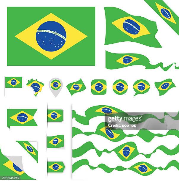 brazil flag set - brazil flag stock illustrations