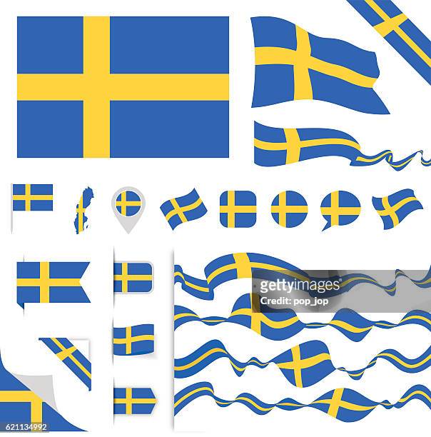schweden-flagge-set - sweden stock-grafiken, -clipart, -cartoons und -symbole