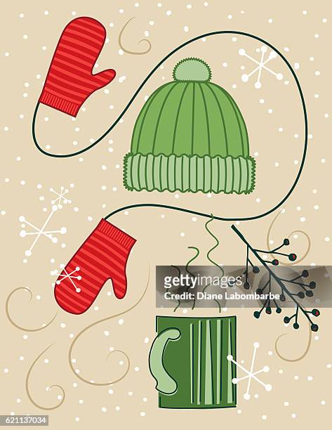 illustrazioni stock, clip art, cartoni animati e icone di tendenza di carine cartoline natalizie invernali disegnate a mano - mitten