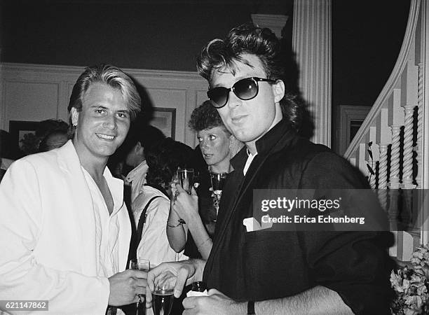 Martin Kemp and Steve Norman of Spandau Ballet at a party at Stocks House , Hertfordshire, 1984.