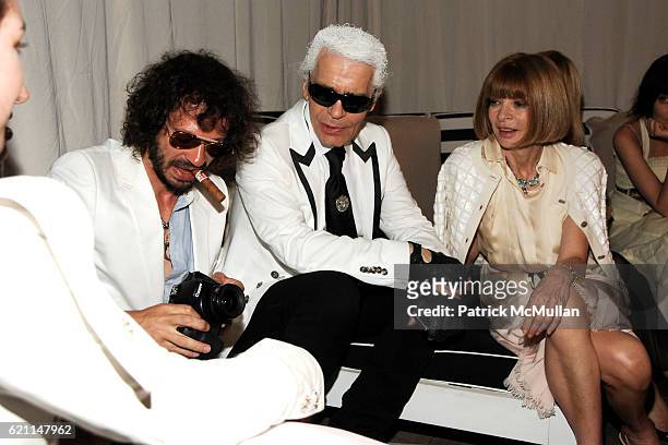 Olivier Zahm, Karl Lagerfeld and Anna Wintour attend CHANEL 2008 Cruise Collection - Afterparty at The Raleigh Hotel on May 15, 2008 in Miami Beach,...