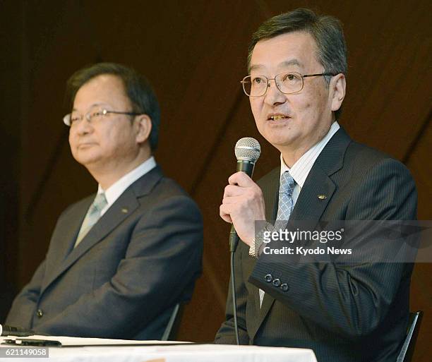 Japan - Sharp Corp. Executive Vice President Kozo Takahashi speaks during a press conference in Tokyo on May 14, 2013. Takahashi will be promoted to...